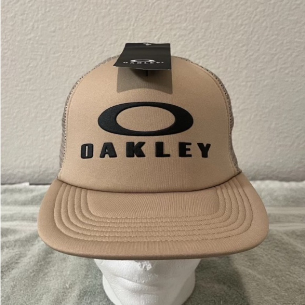 Oakley O Logo Khaki Beige A Frame Stack Foam Mesh Back Trucker Snapback Cap Hat
